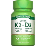 Nature's Truth Vitamin K2 MK7 with D3 50 softgels front view bottle for bone health