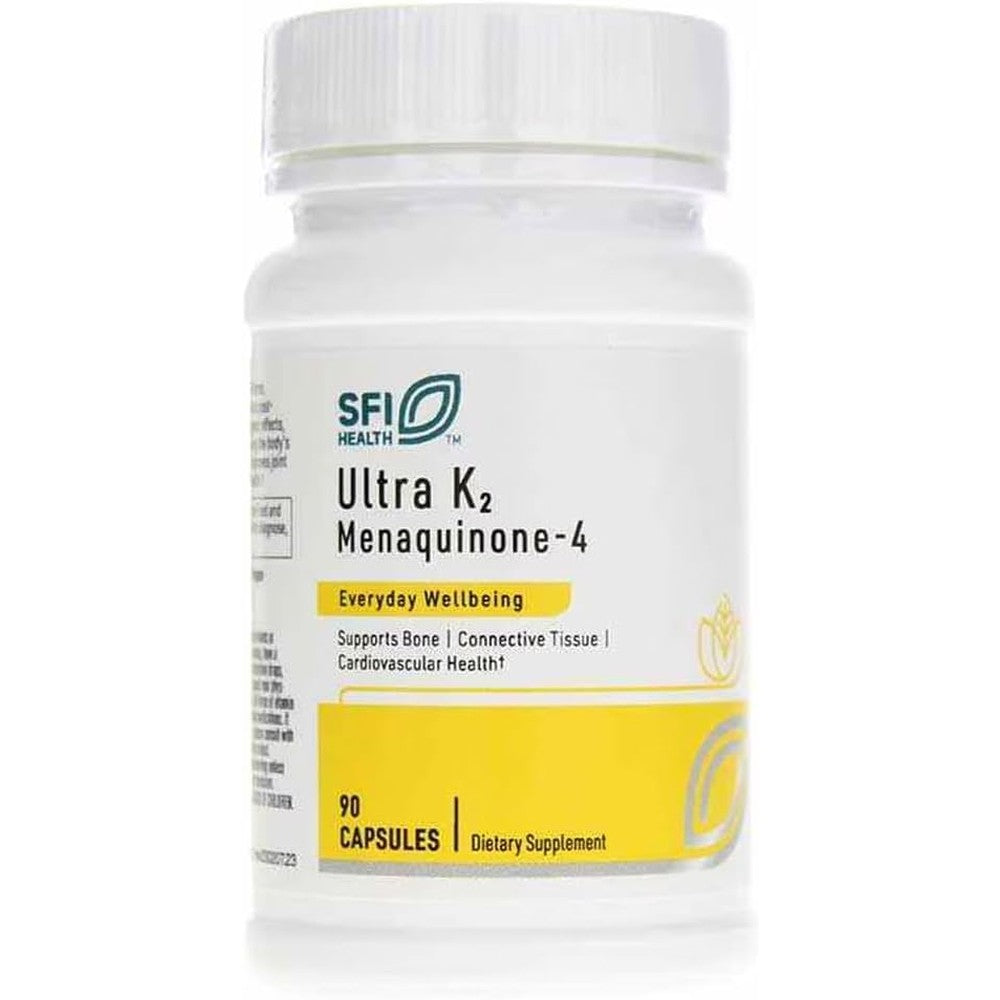 SFI Health Ultra K2 15mg 90 vegan capsules bottle front view for premium bone and cardiovascular support.
