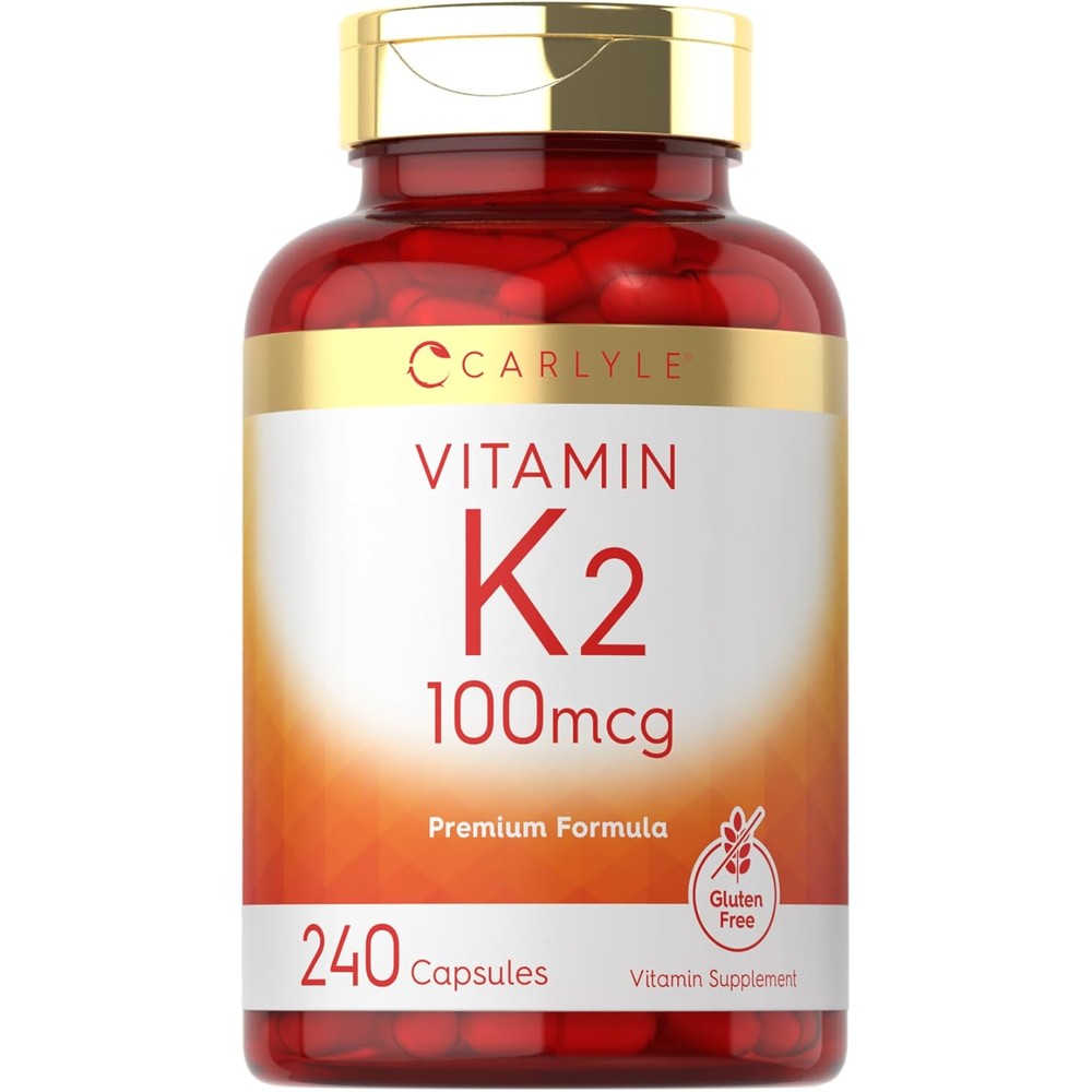 Carlyle Vitamin K2 MK4 100 mcg front view bottle of two hundred and forty bone health capsules