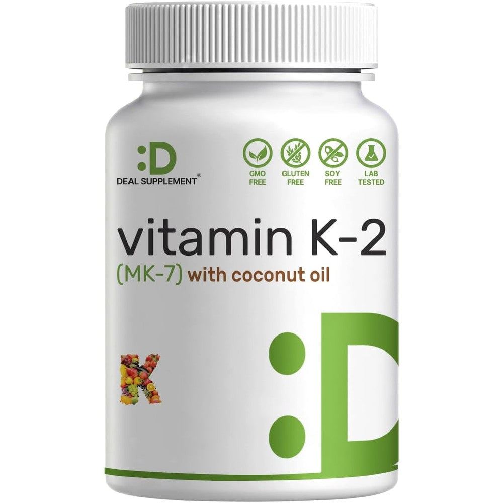 Deal Supplement Vitamin K2 MK7 200 Mcg 240 Softgels front bottle view showing premium bone and joint support formula.