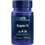 Life Extension Super K Advanced Vitamin K Complex 90 softgels front bottle view.