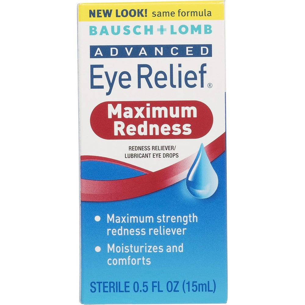 Bausch + Lomb Advanced Eye Relief Maximum Redness Reliever bottle front view for irritated eye care.