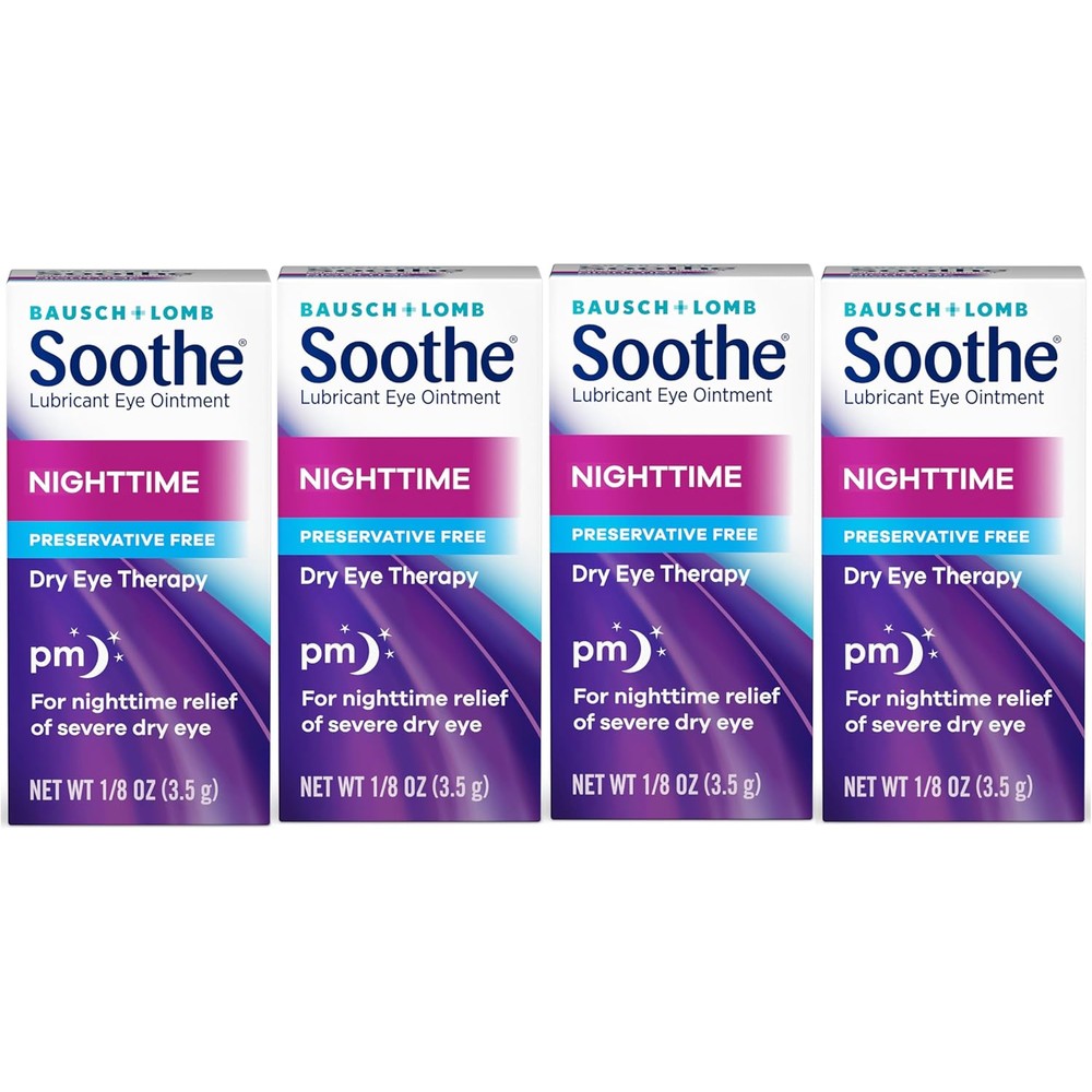 Bausch + Lomb Soothe Nighttime Lubricant Eye Ointment 4 pack front view for dry eye therapy.