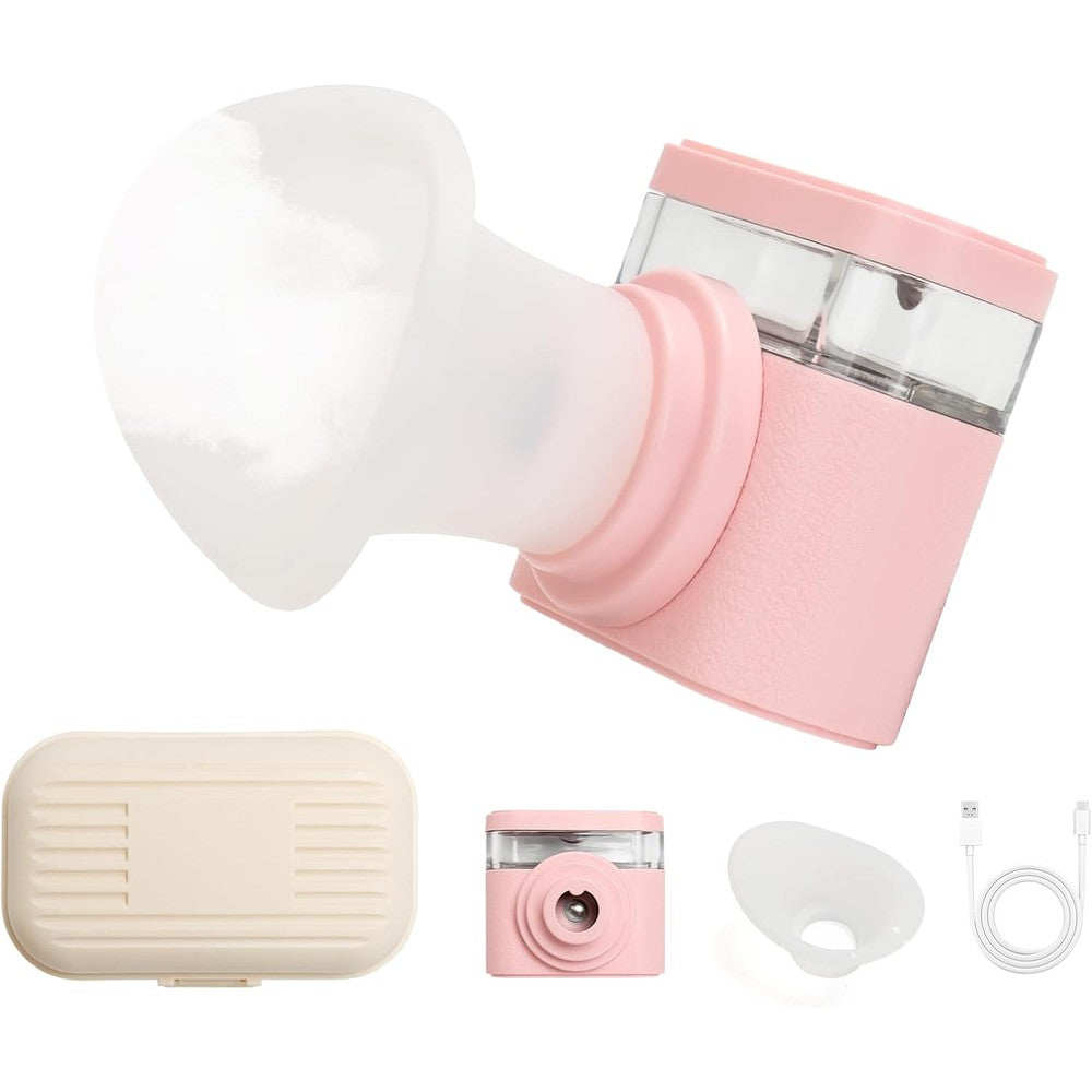 NKQ JEPIU Portable Heated Eye Steamer pink front view for dry eye relief.