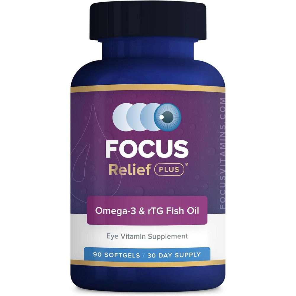 Focus Vision Supplements Focus Relief Plus 90 softgels front view for dry eye relief