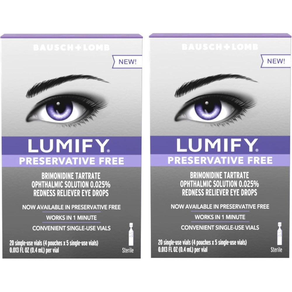 LUMIFY Redness Reliever Preservative Free Eye Drops front packaging for eye care.