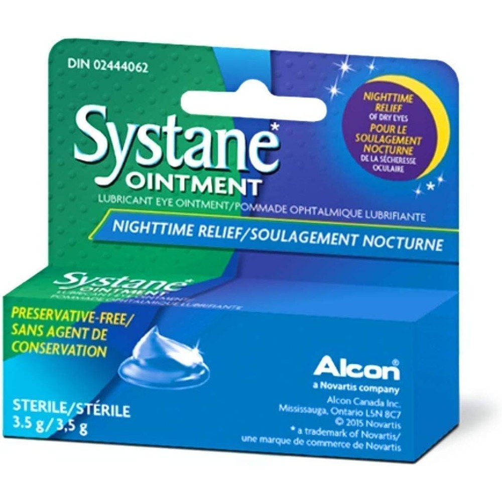 Systane Nighttime Lubricant Eye Ointment front view packaging for severe dry eye relief.