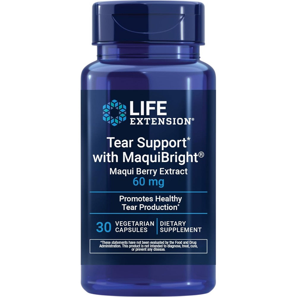 Life Extension Tear Support with MaquiBright bottle front view for dry eye relief.