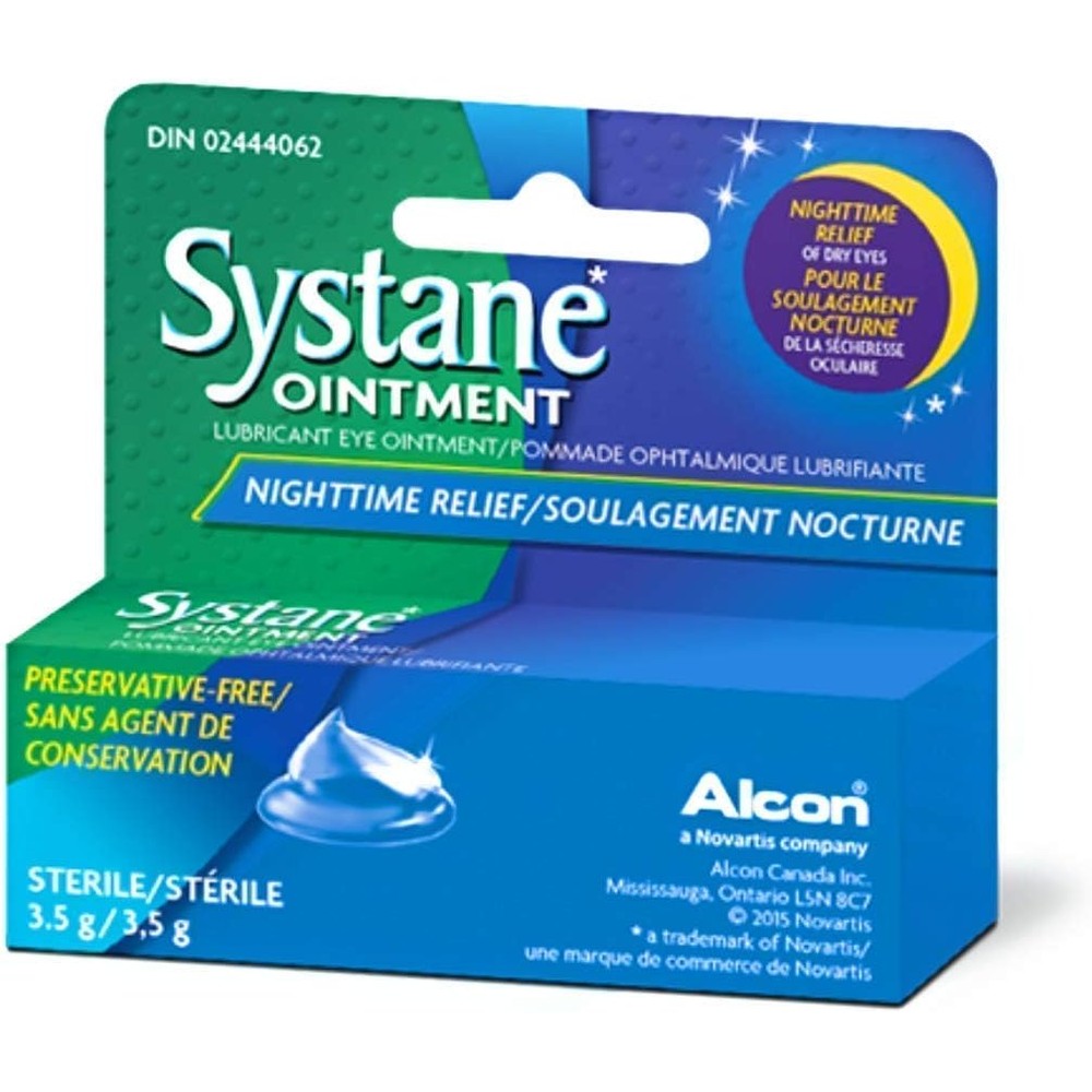 Systane Lubricant Eye Nighttime Ointment front view of six pack for dry eye relief