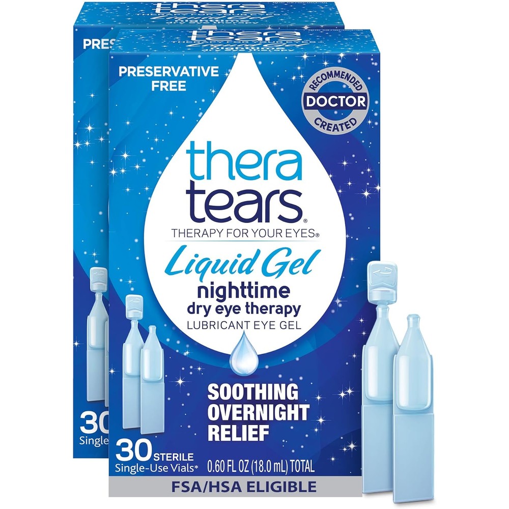 TheraTears Liquid Gel Nighttime Eye Drops front packaging for dry eye therapy.