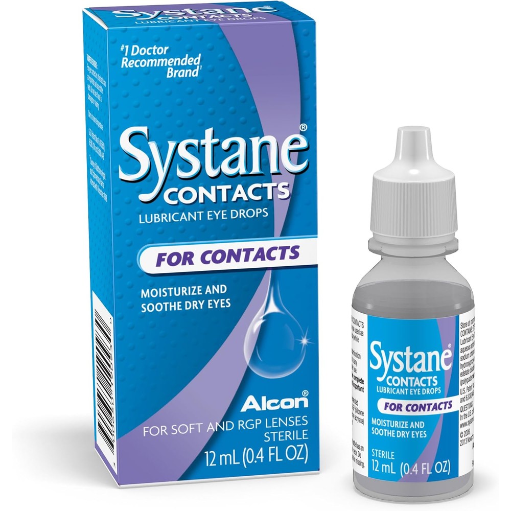 Systane Contacts Lubricant Eye Drops 12ml bottle front view for dry eye relief.
