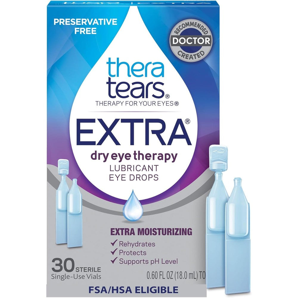 TheraTears Extra Dry Eye Therapy 30 vials front packaging view.