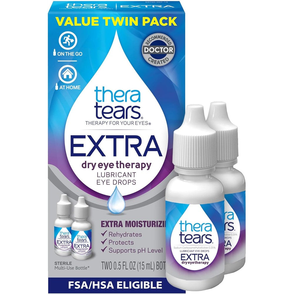 TheraTears Extra Dry Eye Therapy Twin Pack front view for lubricating relief.