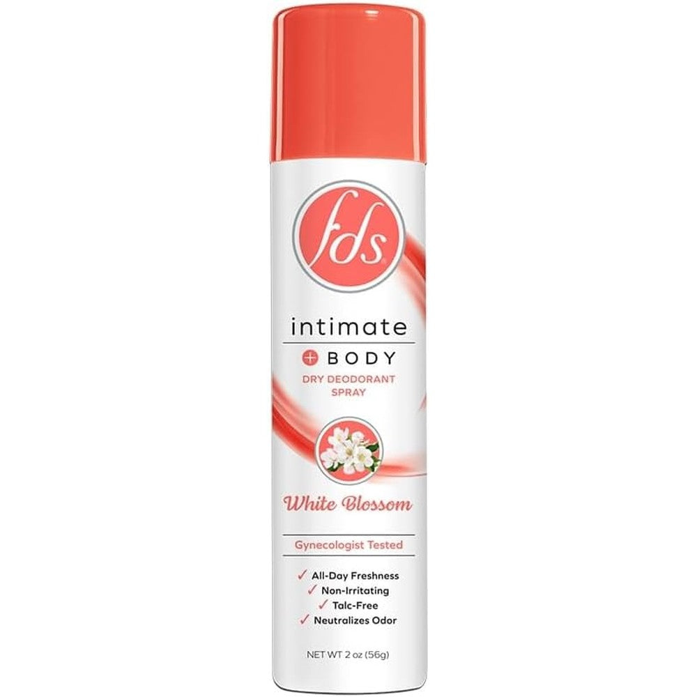 FDS Feminine Discreet Sensual White Blossom Deodorant Spray front view for intimate hygiene.