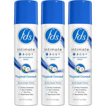 FDS Intimate Deodorant Spray Tropical Coconut pack of three front view feminine hygiene.