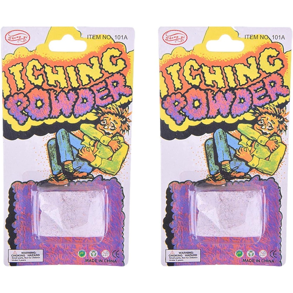 BWESOO Purple Funny Itching Powder front view of two prank packets.