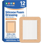 AZEN 12 Pack Silicone Foam Dressing front view of packaging for advanced wound care.