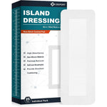 Ceeport Island Dressing Bordered Gauze 4x10 inch front view showing the box of twenty five individually packed sterile wound care pads.