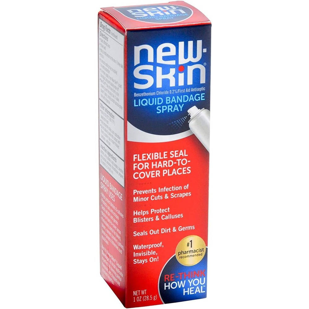 New-Skin Liquid Bandage One Ounce bottle front view showing authentic USA packaging for waterproof wound care