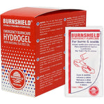 Burnshield First Aid Burn Relief Hydrogel Sachets front view of 25 count dispenser box.
