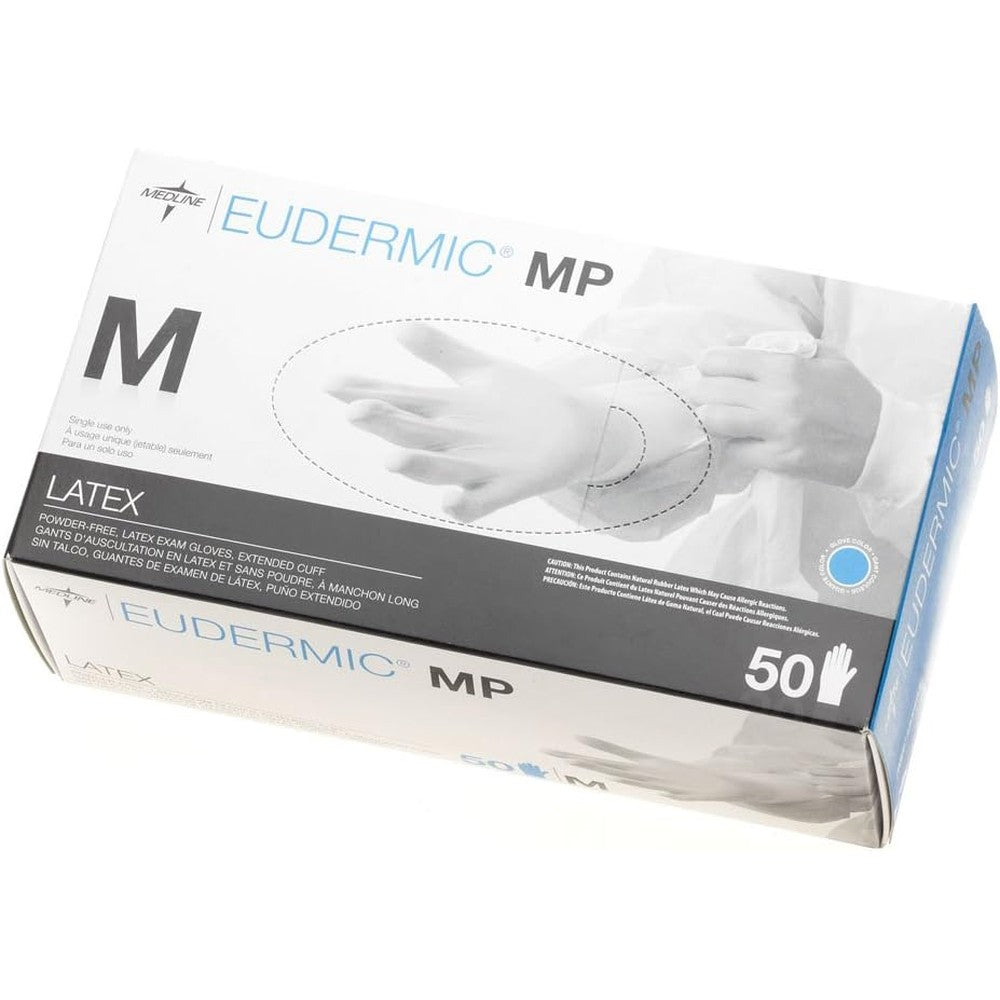 Medline Eudermic MP 12 Inch High Risk Latex Exam Gloves box front view heavy duty protection