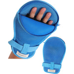 BHXANZOU anti-scratch elderly restraint gloves front view showing blue mesh fabric.