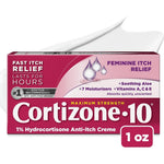 Cortizone 10 Maximum Strength Feminine Itch Cream front view for fast relief.