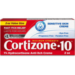 Cortizone 10 Maximum Strength Sensitive Skin Anti Itch Cream 2 Ounce front packaging view.