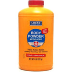 Lucky Super Soft Medicated Body Powder front view bottle for anti itch relief