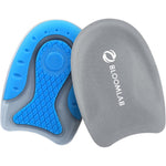BloomLab Premium Gel Heel Pads front view showing sky blue shock absorbing silicone.