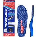 PowerStep Pinnacle Plus Metatarsal Orthotics front view showing red and blue dual-layer cushioning.