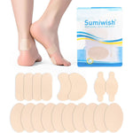 Sumiwish Moleskin Blister Prevention Pads 18 count package front view showing four shapes.