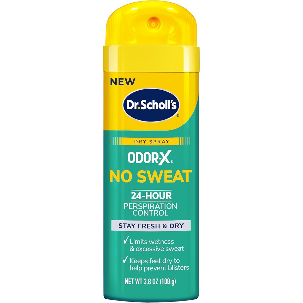 Dr. Scholl's Odor-X No Sweat Dry Foot Spray front view for perspiration control.