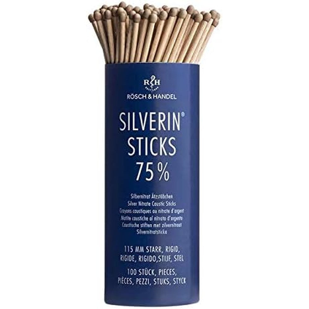 Rösch And Handel Silverin Sticks 100 count front view tin for chemical cauterization