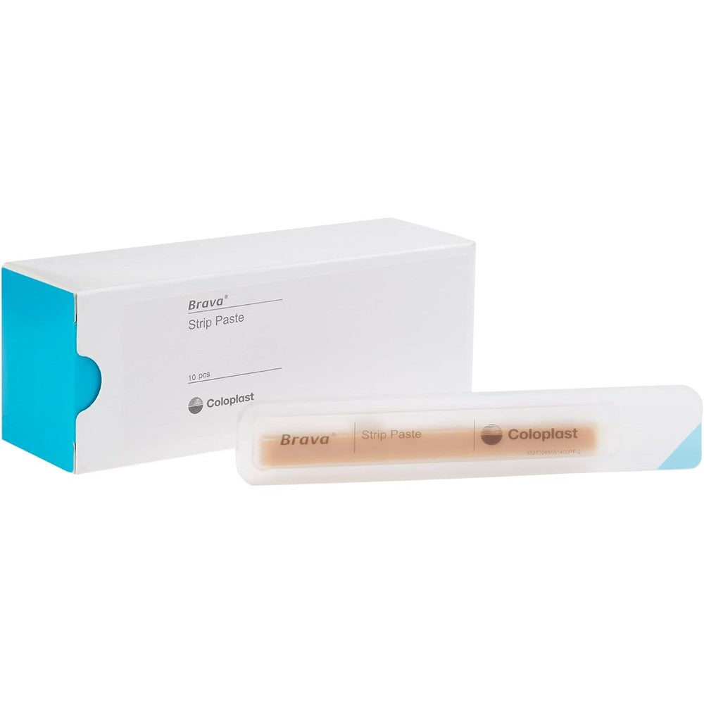 Coloplast Brava Ostomy Moldable Strip Paste front packaging view showing the ten count box.