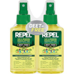Repel plant-based lemon eucalyptus insect repellent twin pack front view showing two pump spray bottles