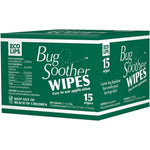 Eco Lips Bug Soother Wipes 15 count package front view showing natural insect repellent branding.
