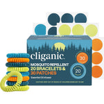 Cliganic Mosquito Repellent Bundle 20 bracelets and 30 stickers pack front view