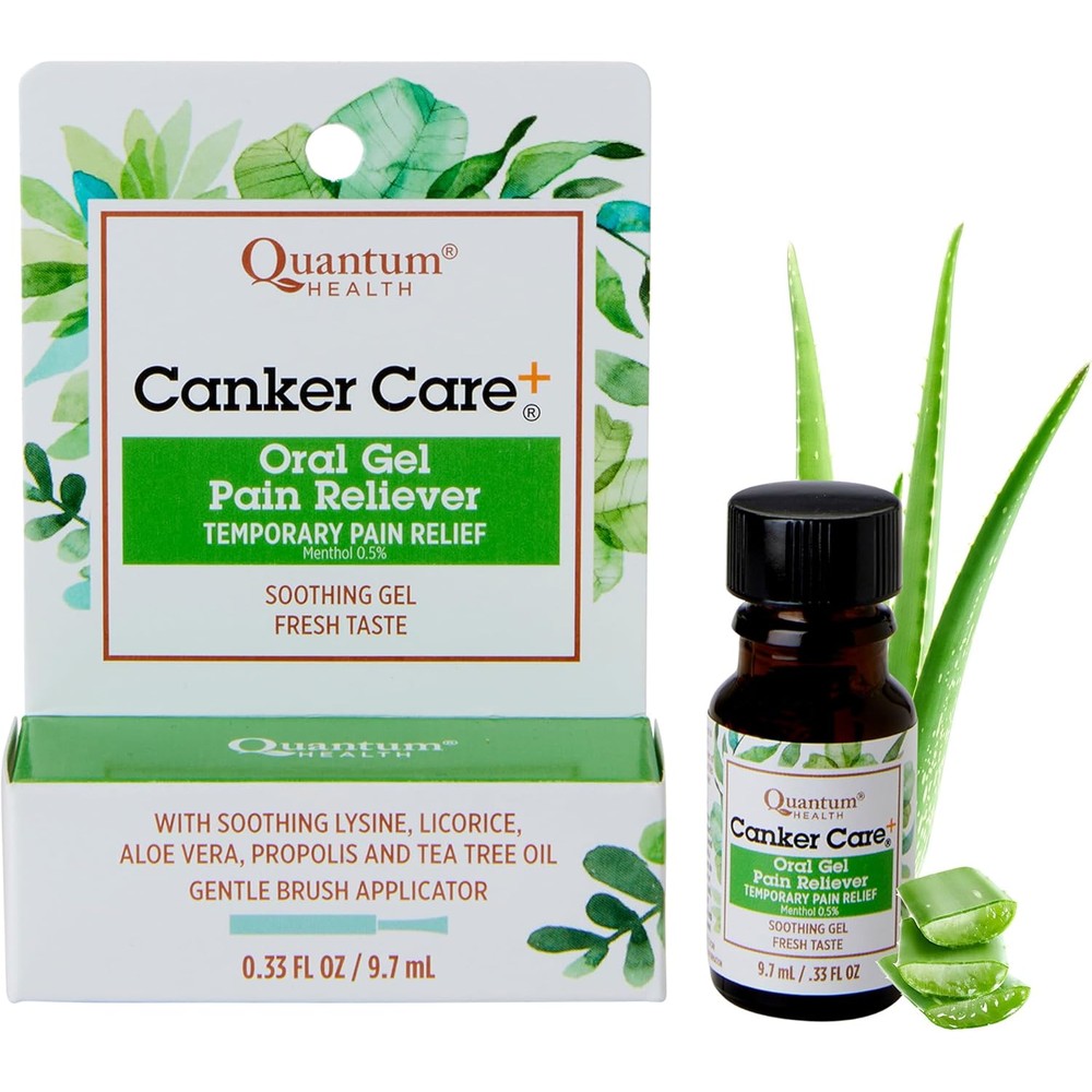 Quantum Health Canker Care Plus Oral Pain Relief Gel With Lysine And Menthol For Mouth Ulcers And Braces 0.33 Ounce