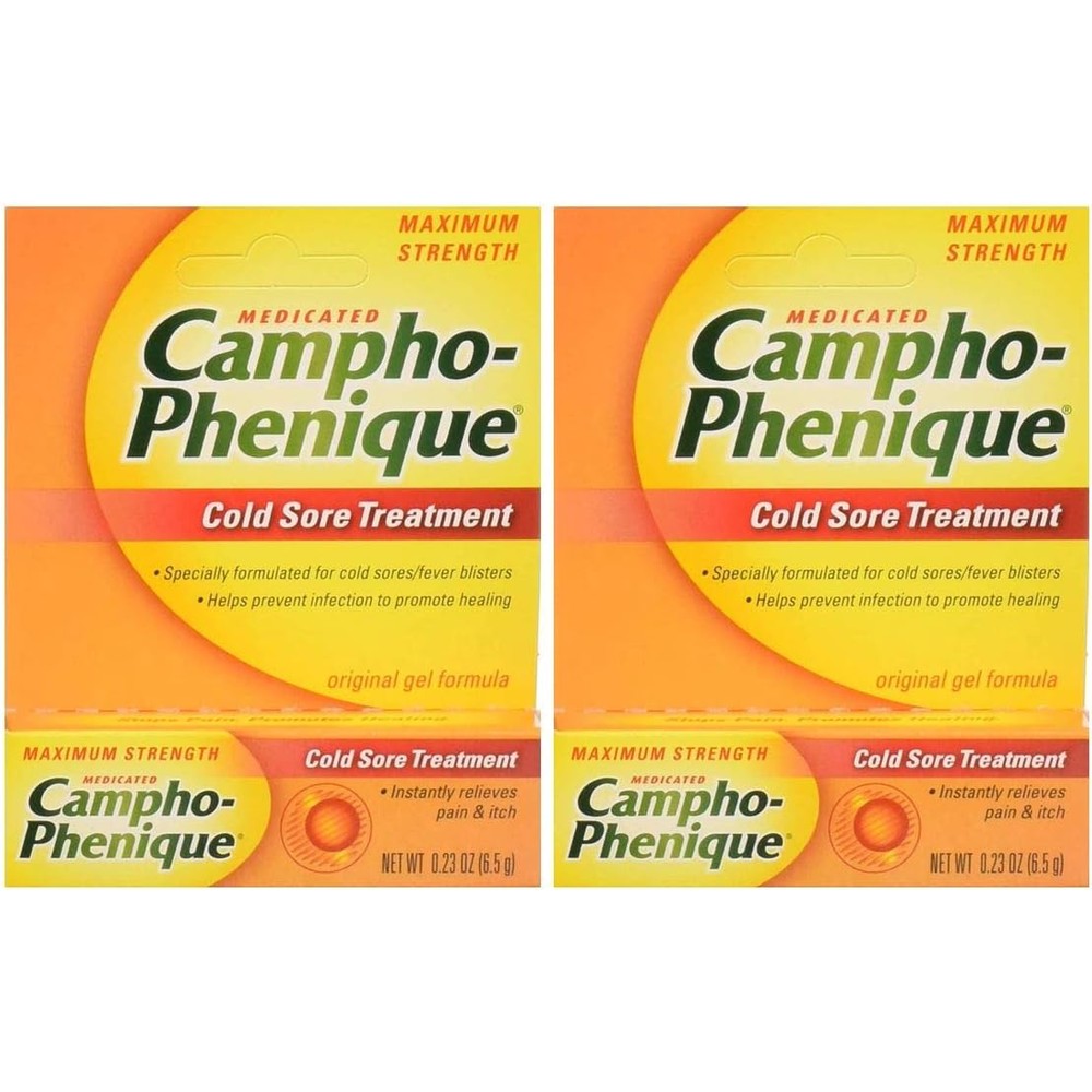 Campho-Phenique Cold Sore Treatment Maximum Strength Original Gel two pack front view for fever blister relief