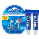 Abreva 10 Percent Docosanol Cold Sore Treatment twin pack front view showcasing authentic USA imported packaging.
