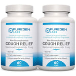 Puregen Labs Cough Relief for Adults front view bottle showing 15mg Dextromethorphan HBr capsules.