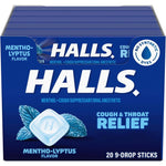 HALLS Relief Mentho Lyptus Cough Drops front view package for soothing throat relief