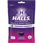 HALLS Cough and Throat Relief plus Immune Support Elderberry front view packaging