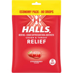 HALLS Relief Strawberry Cough Drops economy pack front view for cough suppressant relief
