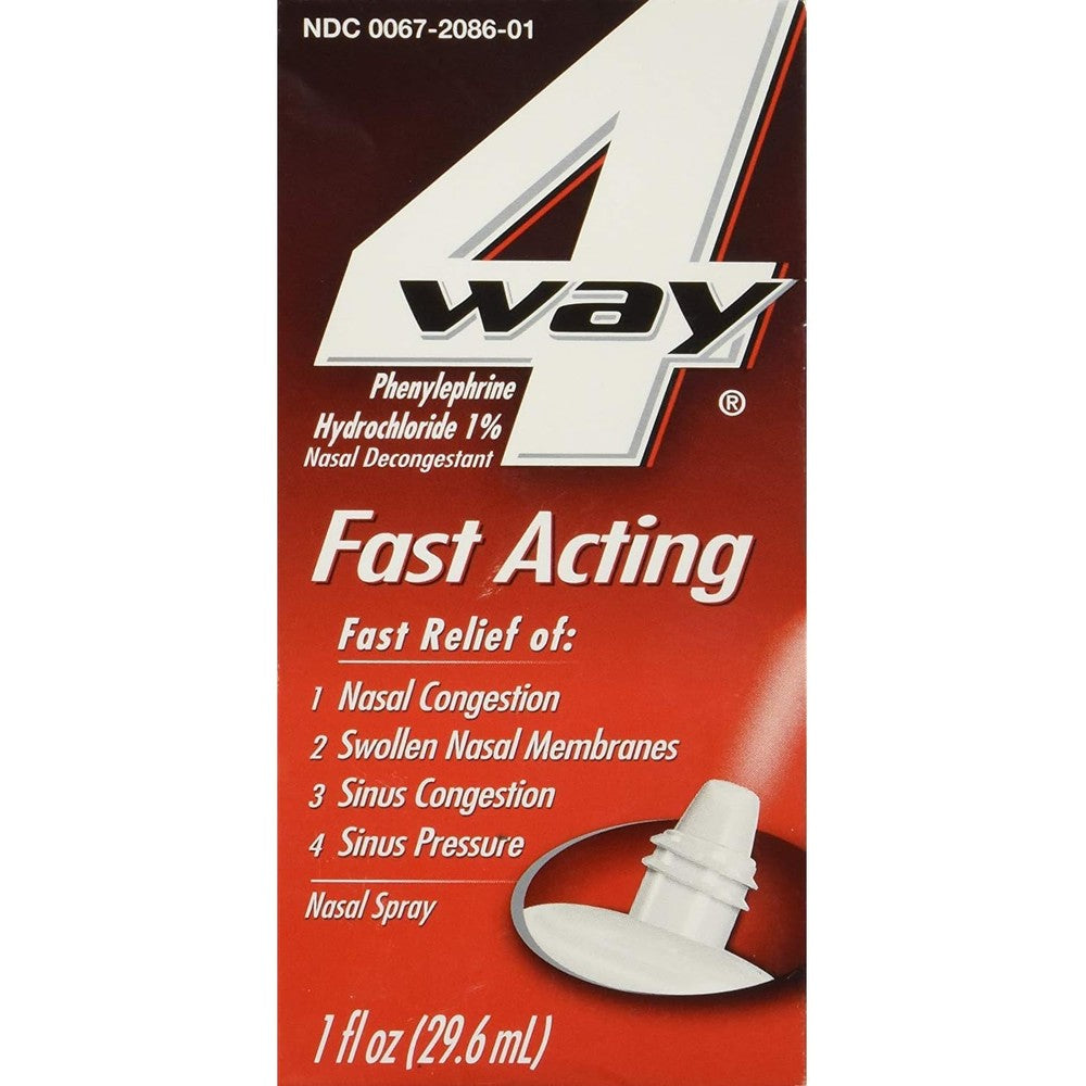 4-Way Fast Acting Nasal Spray 1 oz pack of 5 front view bottle for fast sinus congestion relief