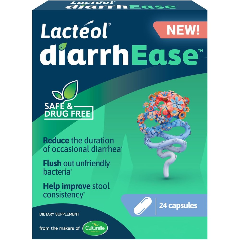 Lactéol DiarrhEase 24 count front box view postbiotic digestive supplement for occasional diarrhea relief
