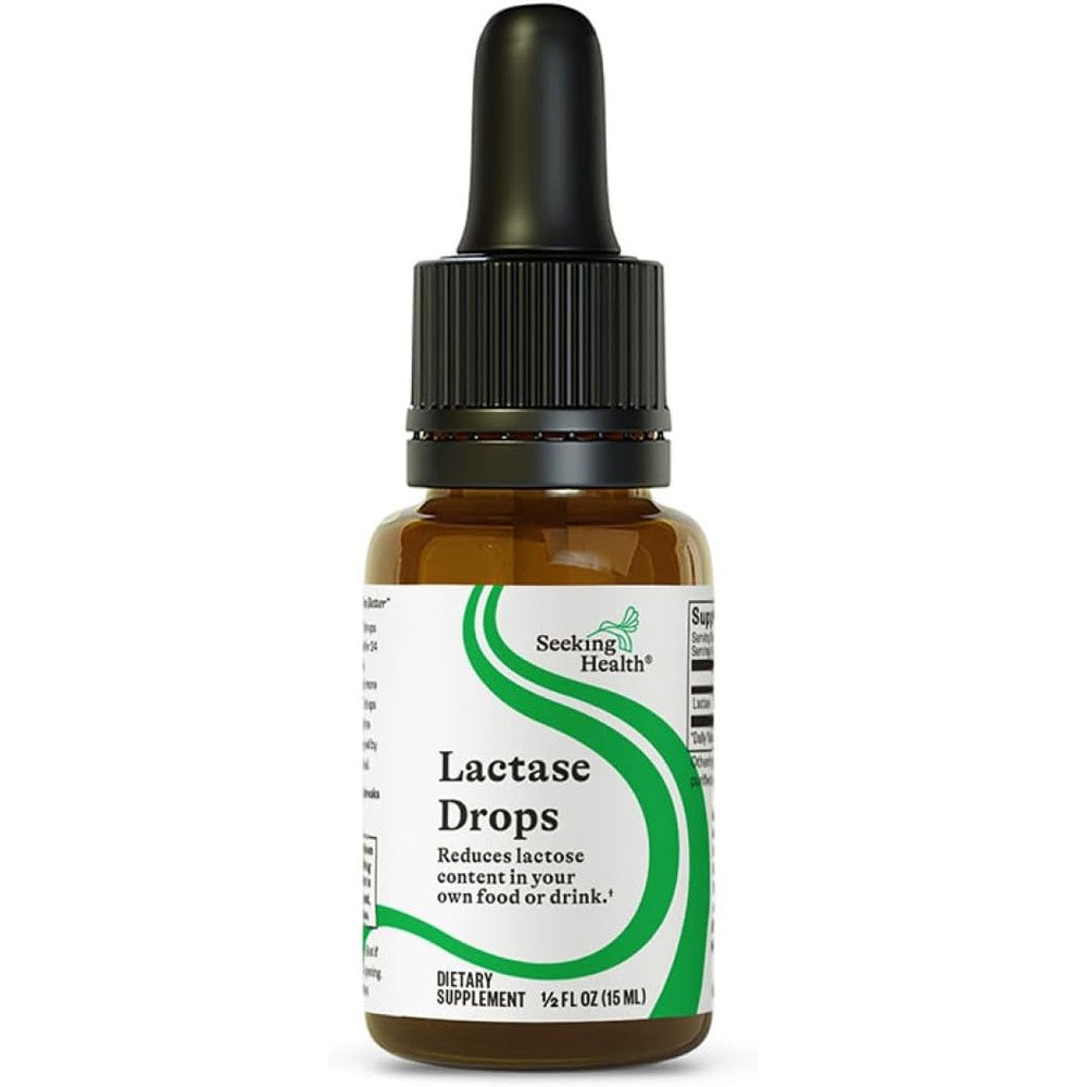Seeking Health Lactase Drops front view bottle for dairy intolerance support