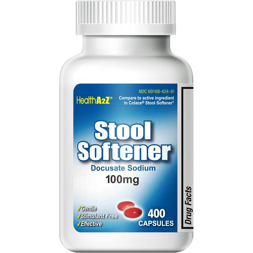HealthA2Z stool softener 100mg capsule bottle front view