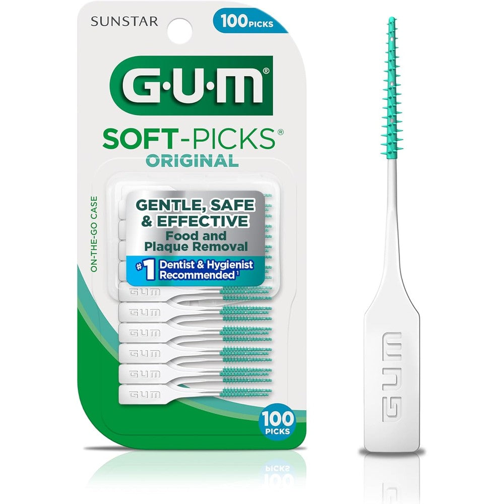 GUM Soft-Picks Original Dental Picks For Teeth Cleaning And Gum Health With Convenient Carry Case 100 Count